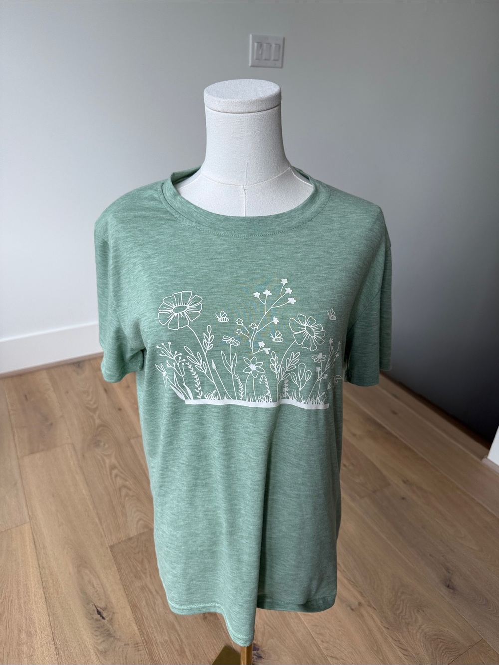 Mint Green Graphic Tee with White Floral Print